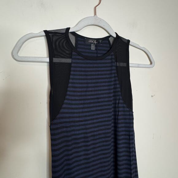 Laila Jayde Navy Black Stripe Maxi Dress Mesh Detail Sleeveless NWT XS - Picture 3 of 9